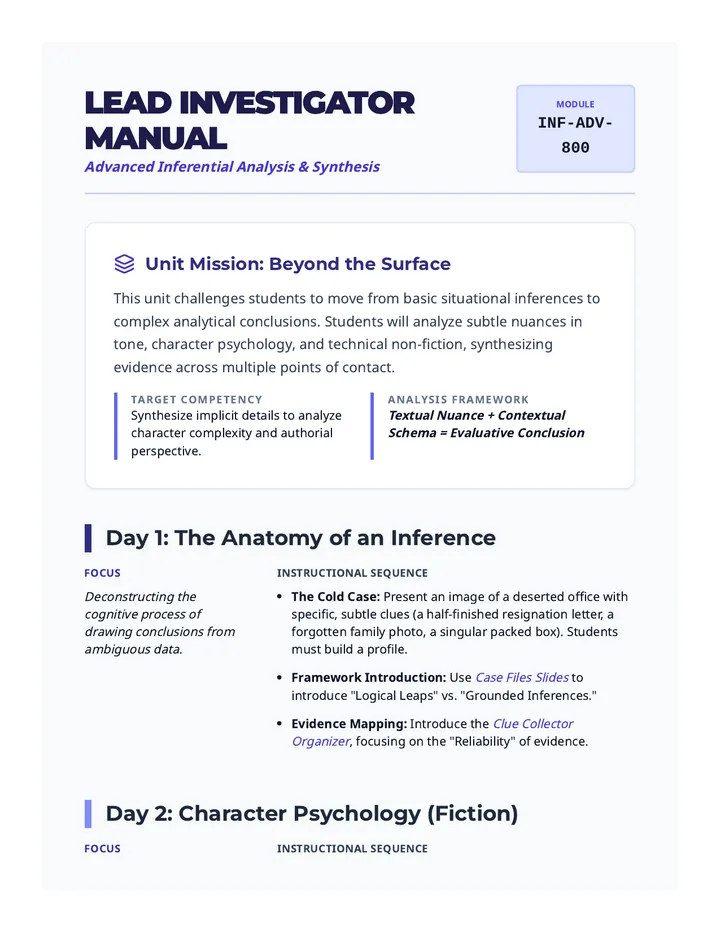 Detective Manual Lesson Plan