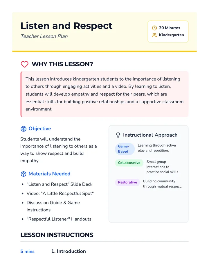 Listen and Respect Lesson Plan