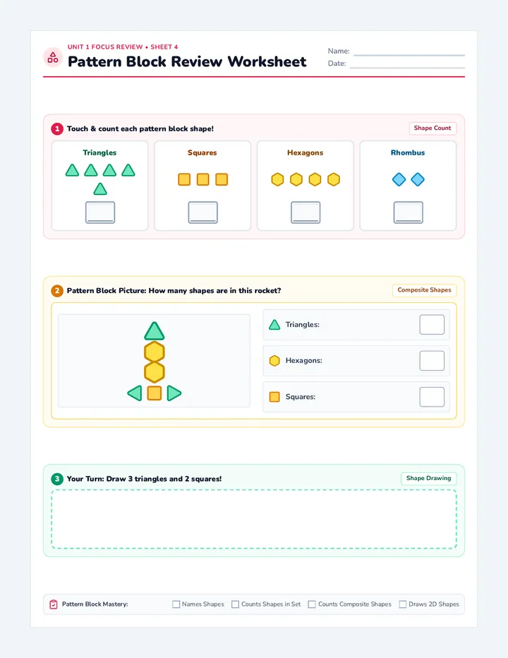 Pattern Block Review Worksheet