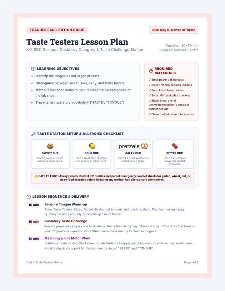 Taste Testers Teacher Guide