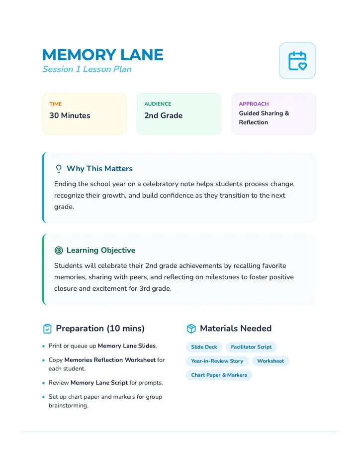 Memory Lane Lesson Plan