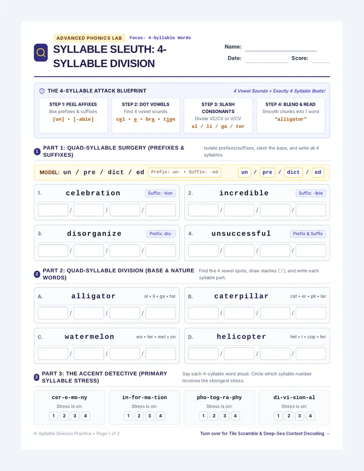Syllable Sleuth Worksheet