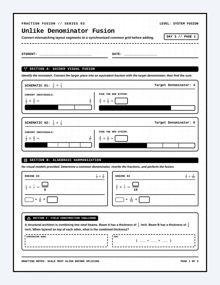 Unlike Denominator Worksheet