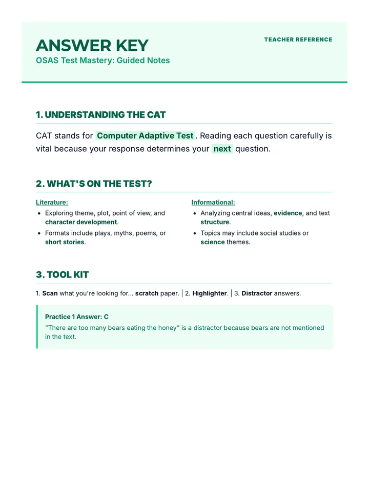 OSAS Prep Guided Notes Answer Key
