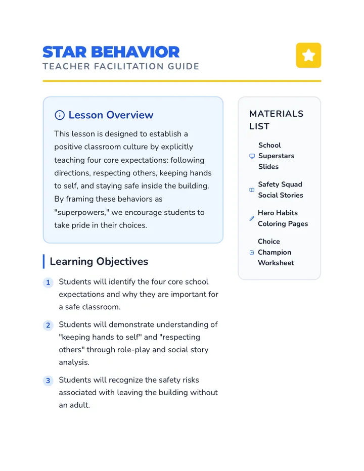 Star Behavior Teacher Guide
