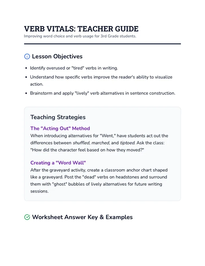 Verb Vitals Teacher Guide