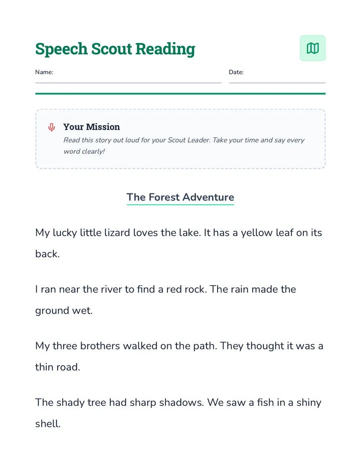Speech Scout Reading Worksheet