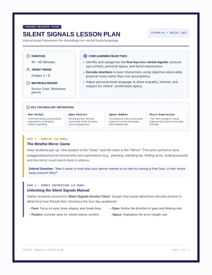 Silent Signals Lesson Plan