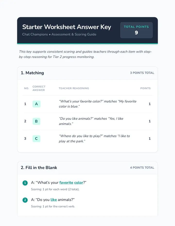 Starter Worksheet Key