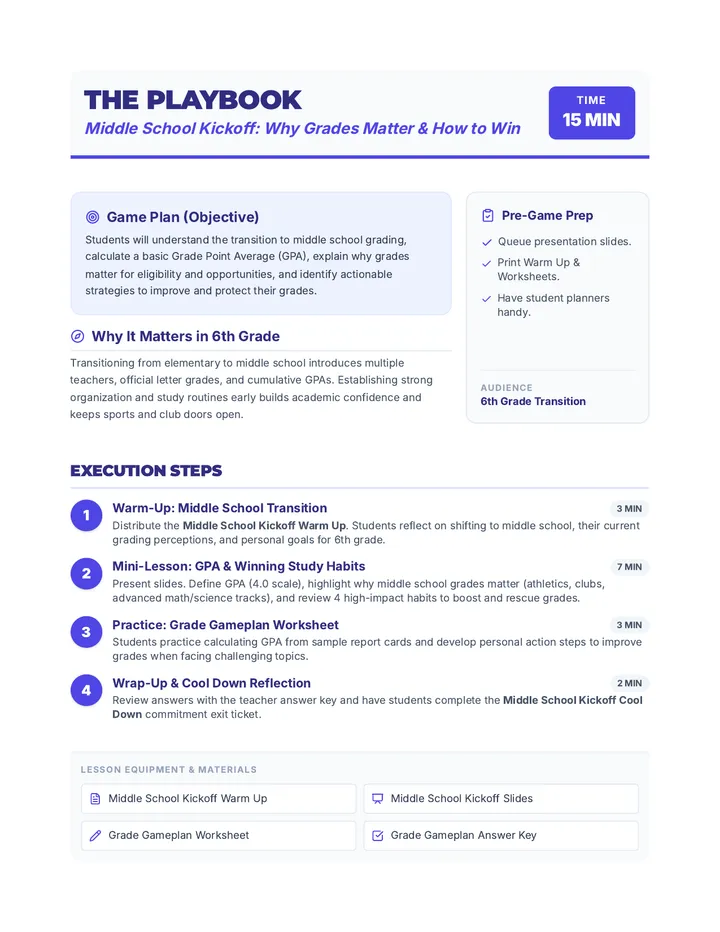 Middle School Kickoff Lesson Plan