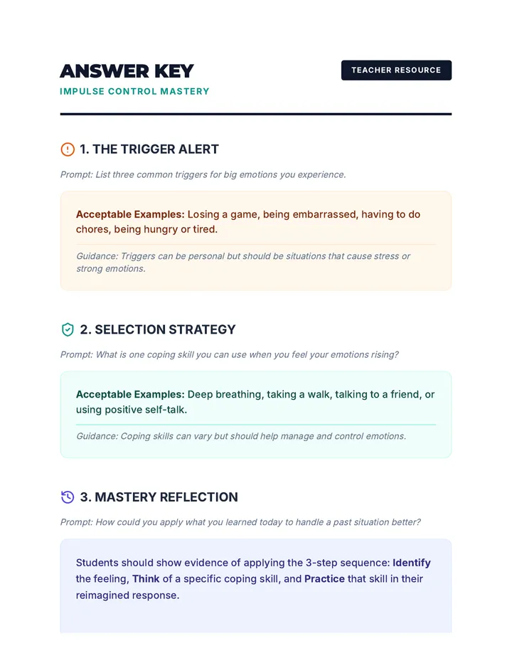 Impulse Control Answer Key