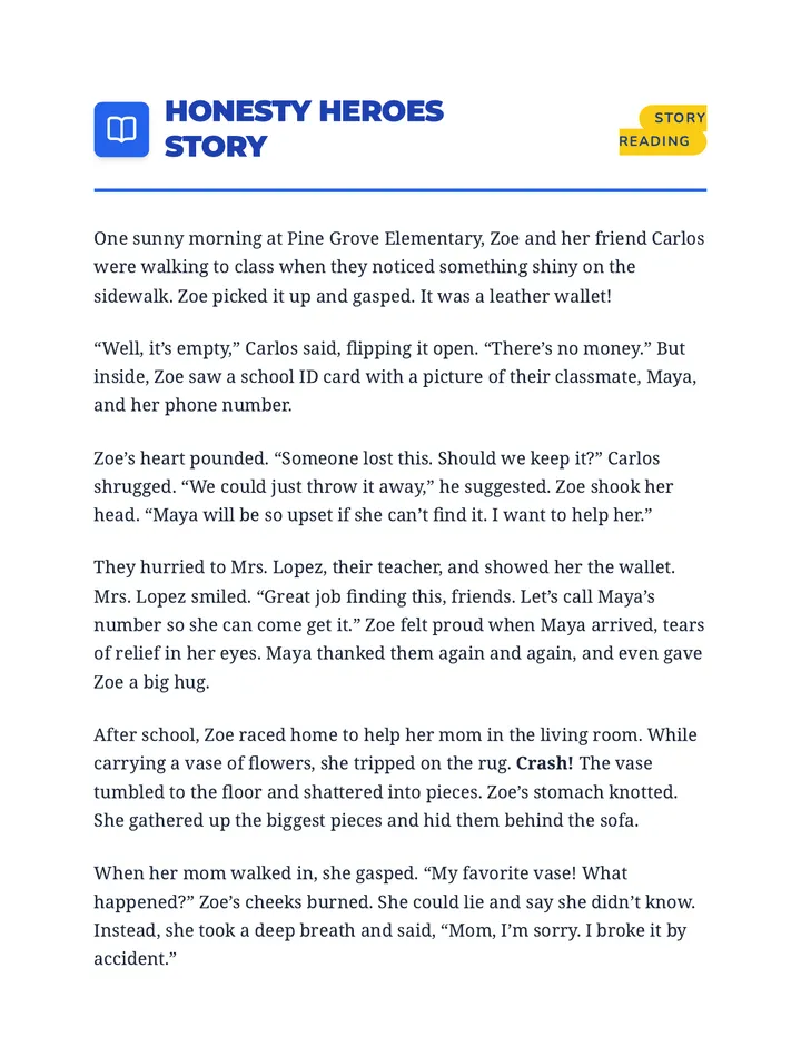Honesty Heroes Story Text