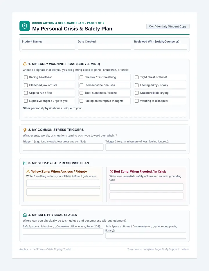 Crisis Safety Plan Worksheet
