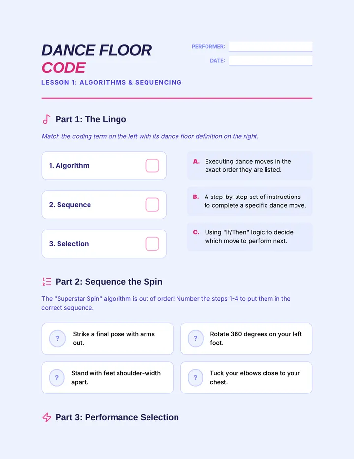 Dance Code Worksheet