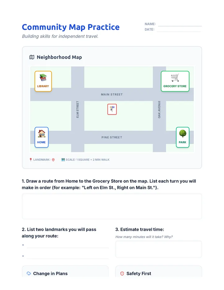 Community Map Practice Worksheet