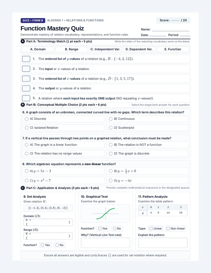 Function Mastery Quiz