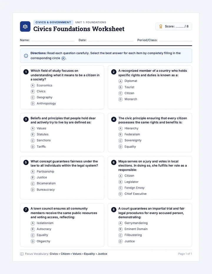 Civics Foundations Worksheet