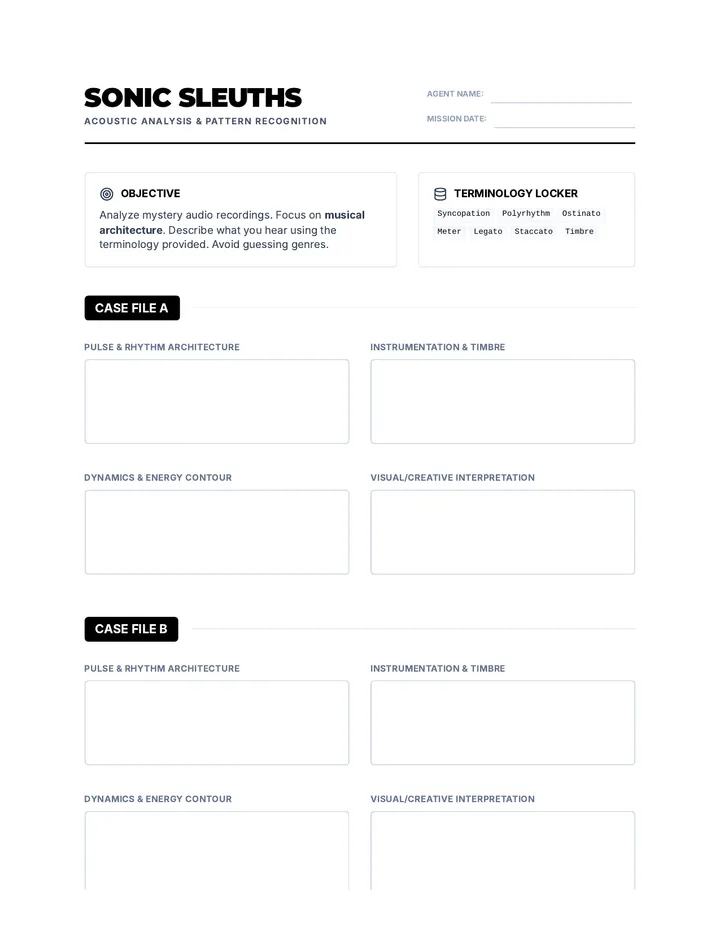 Sonic Sleuths Worksheet