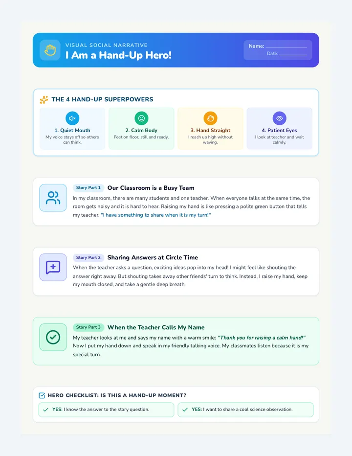 Hand Up Hero Social Story