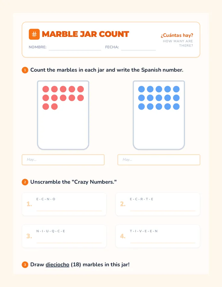 Marble Jar Worksheet