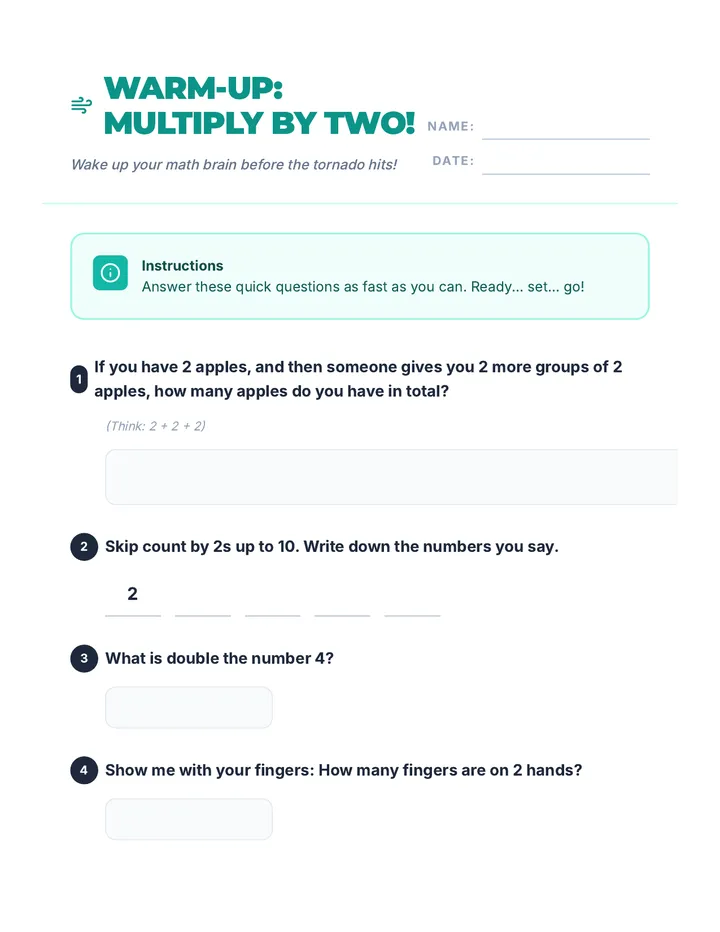 Multiply by Two Warm Up