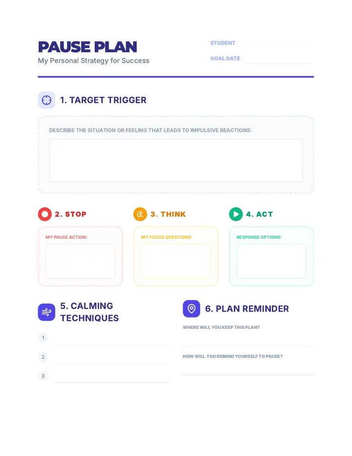Pause Plan Template Worksheet