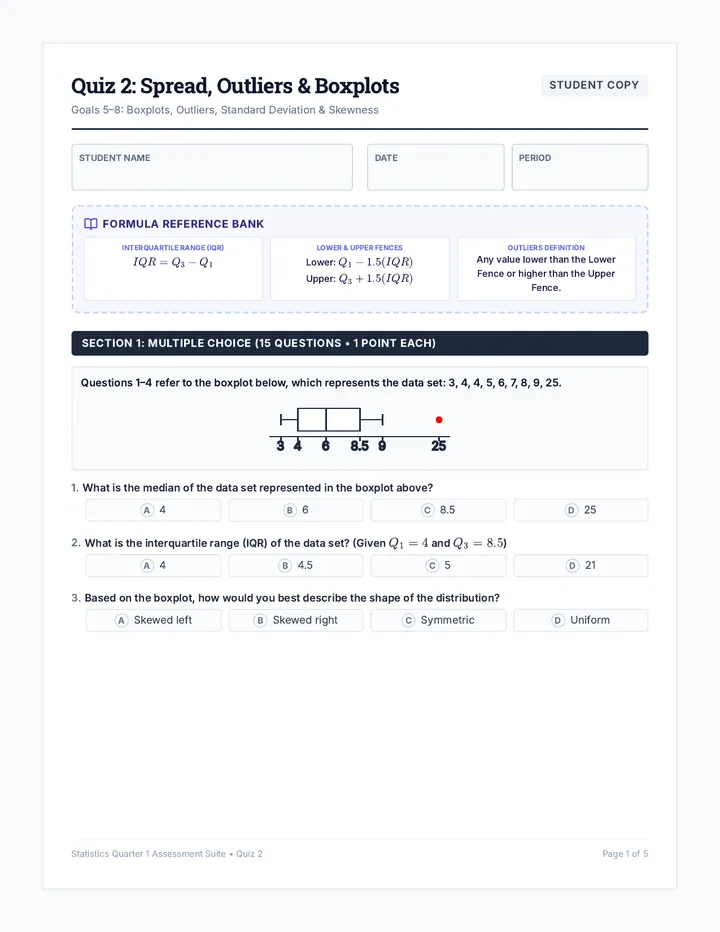 Statistics Quiz 2 Student Handout