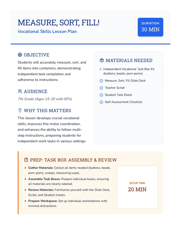 Measure Sort Fill Lesson Plan