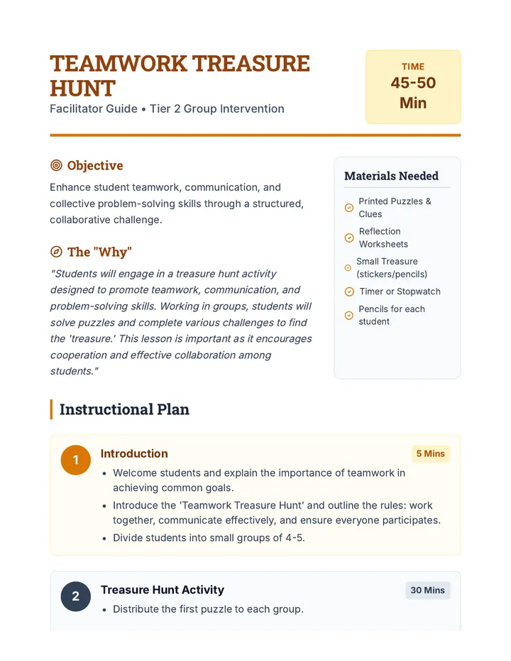 Teamwork Treasure Hunt Lesson Plan