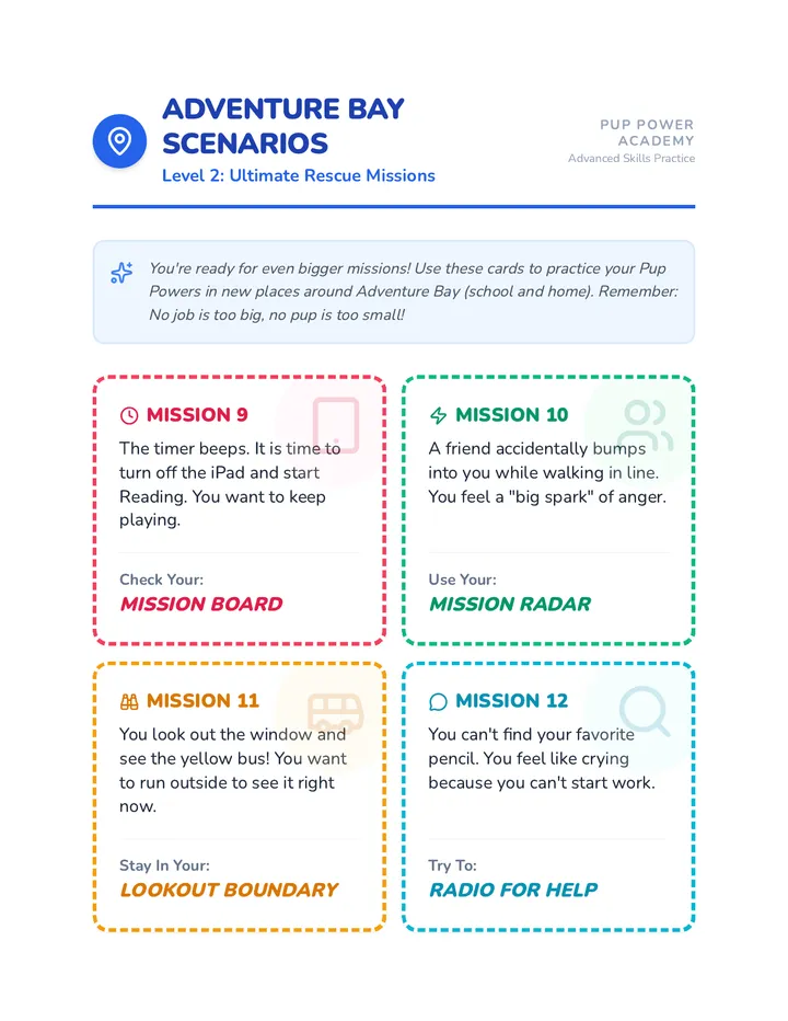 Adventure Bay Scenario Cards