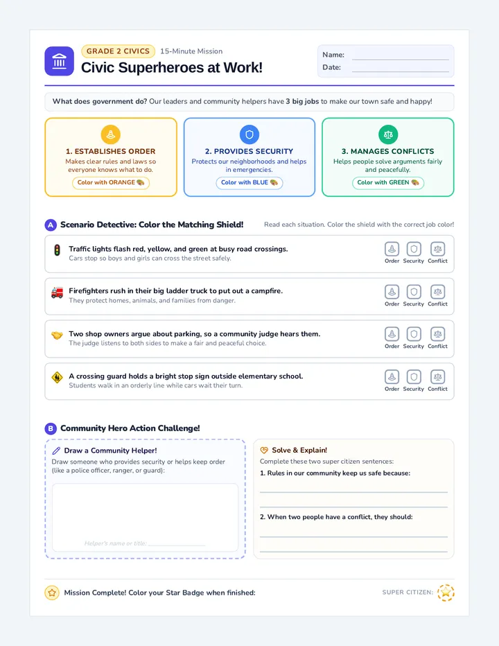 Civic Superheroes Worksheet