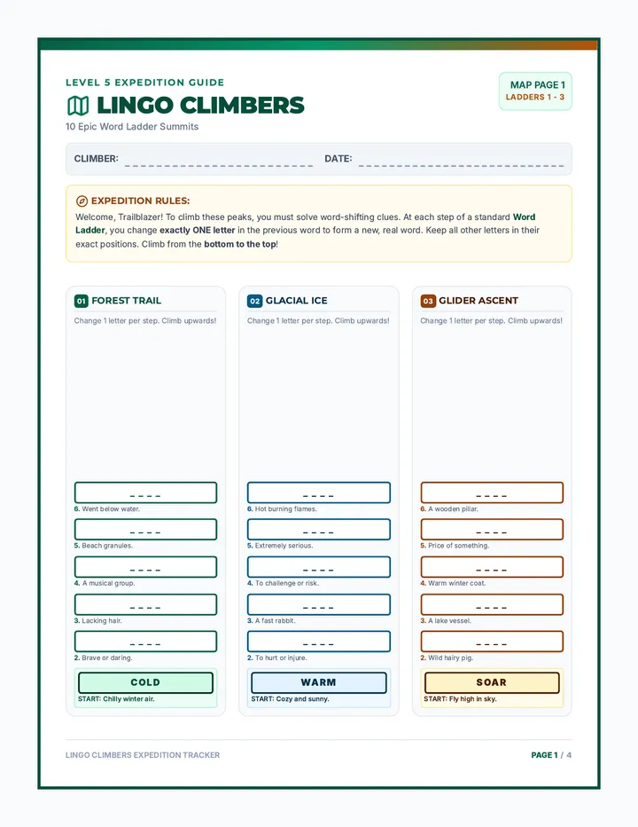 Lingo Climbers Worksheet Packet