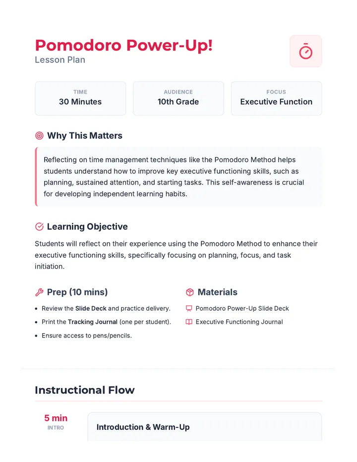 Pomodoro Power-Up Lesson Plan