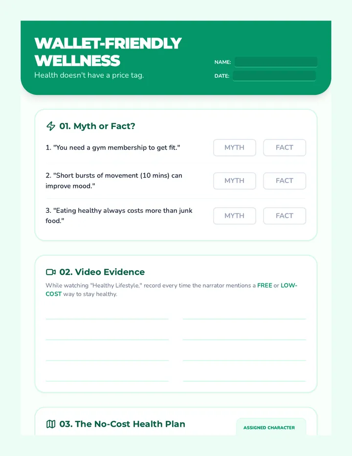 Wellness Itinerary Worksheet