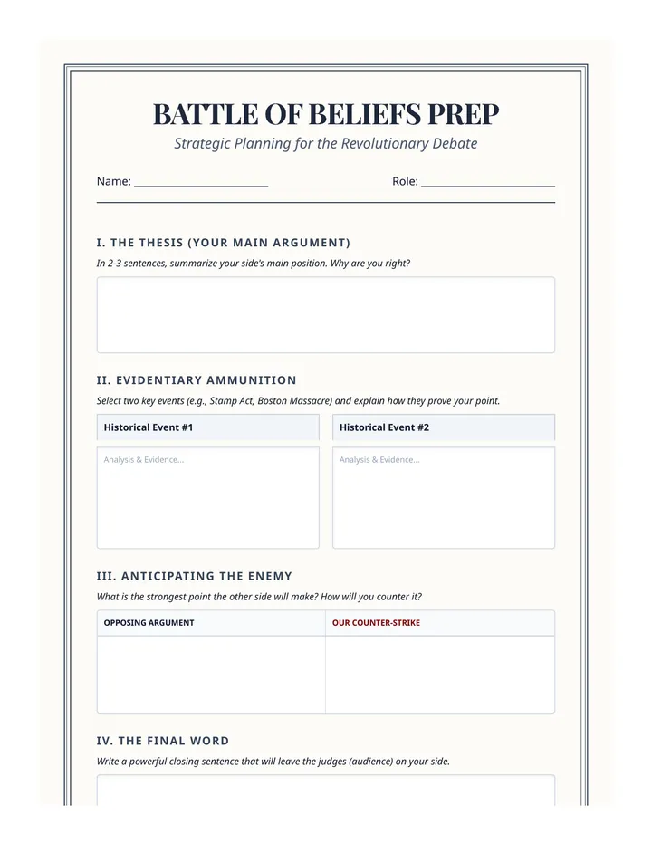 Battle of Beliefs Prep Sheet