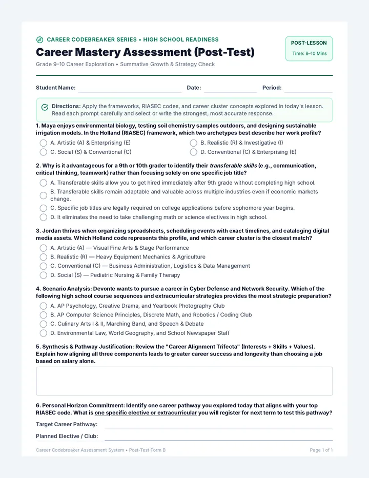 Career Codebreaker Post Test