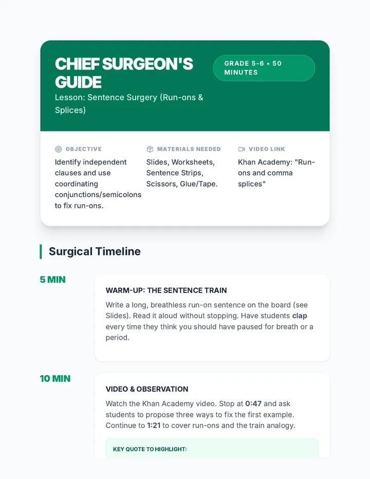Sentence Surgery Teacher Guide