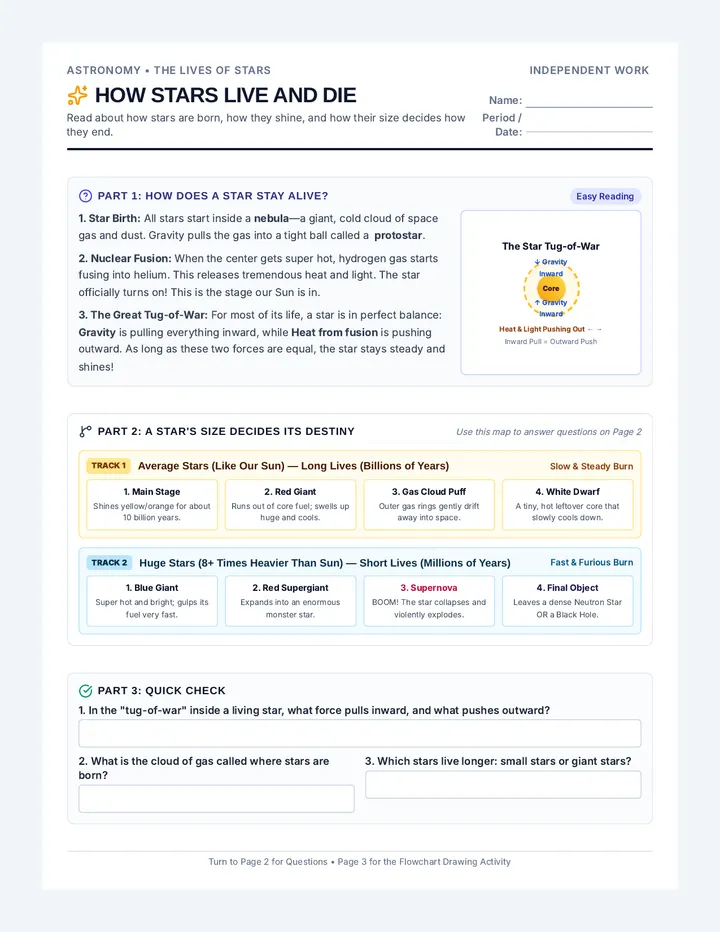 Cosmic Lifelines Worksheet