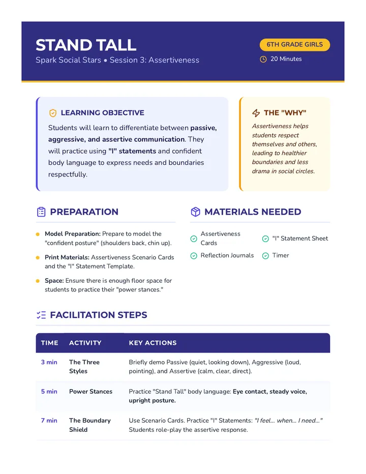 Stand Tall Lesson Plan