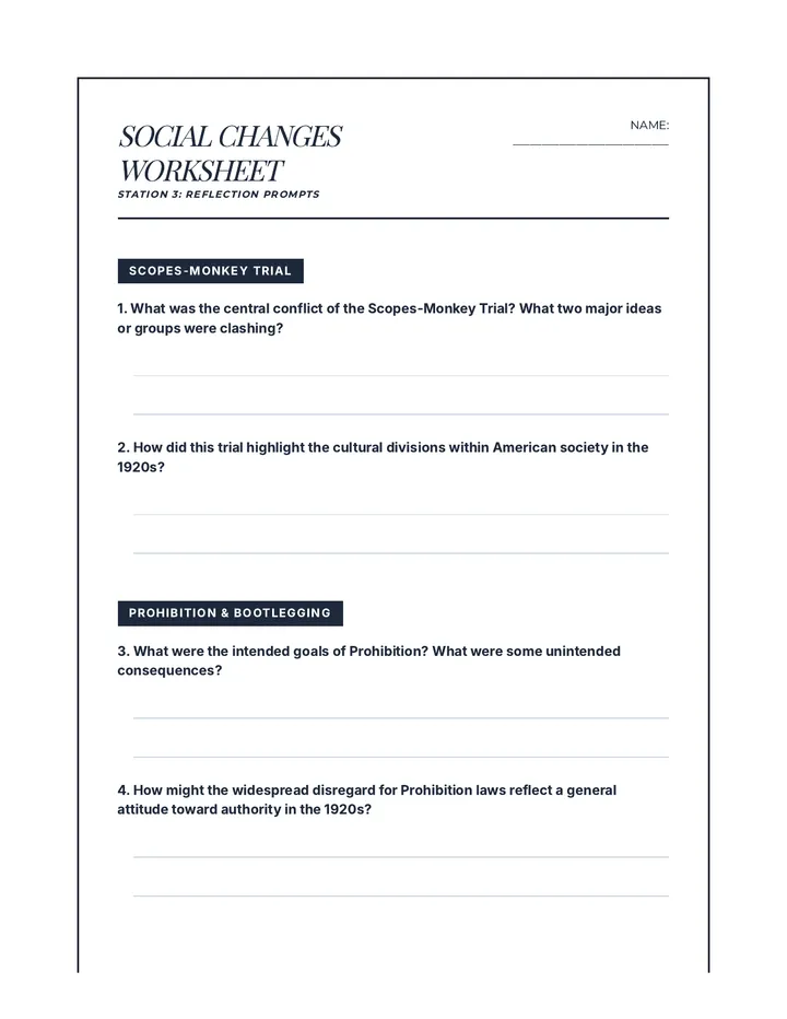 1920s Social Changes Worksheet