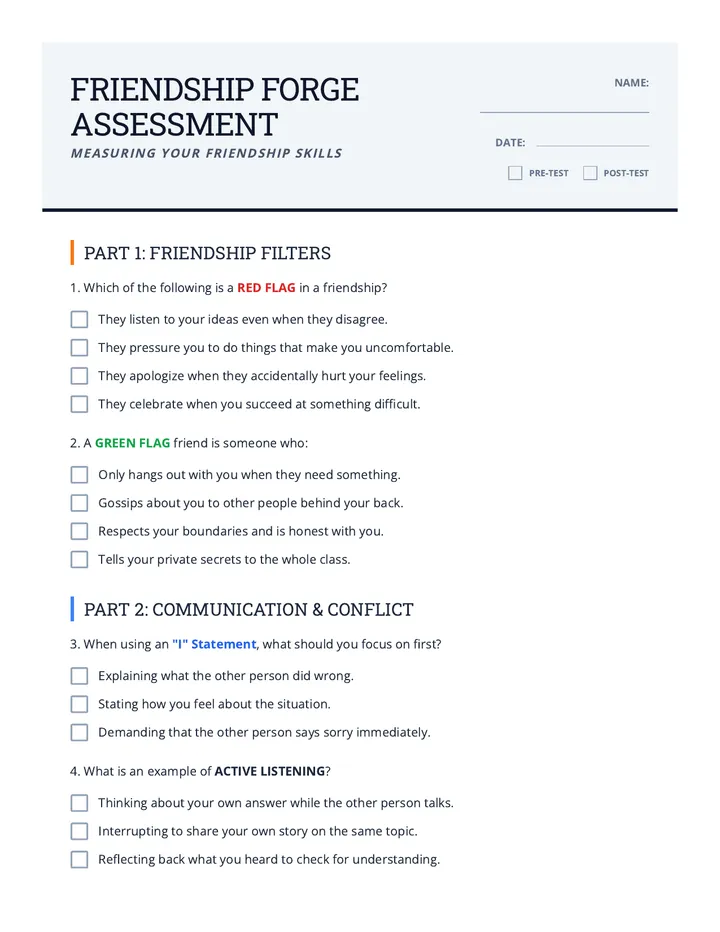 Friendship Forge Assessment Test