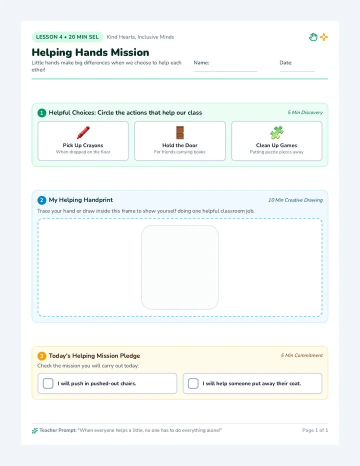 Helping Hands Mission Sheet