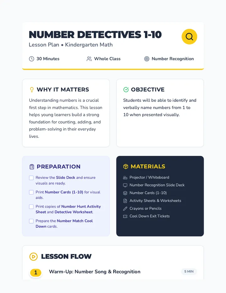 Number Detectives Lesson Plan