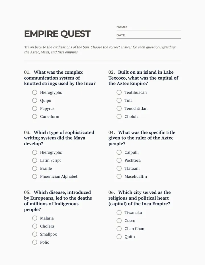 Empire Quest Quiz Student Document