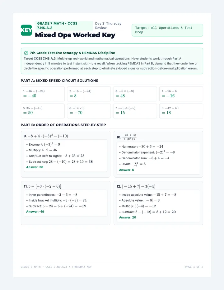 Mixed Ops Key Teacher Guide
