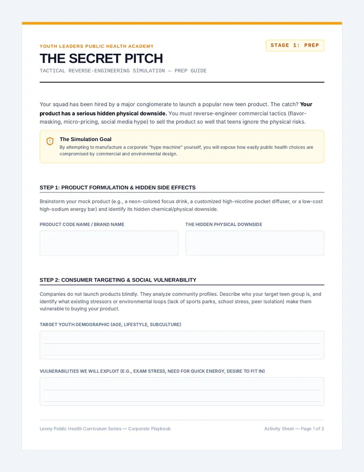 Secret Pitch Activity Sheet
