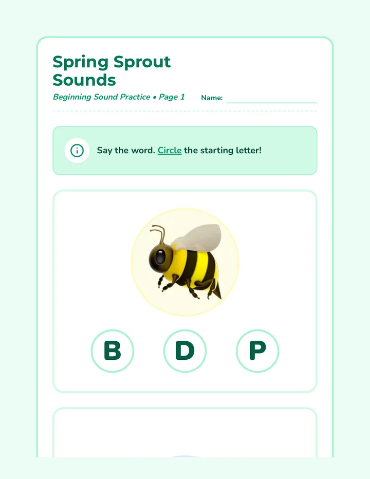 Spring Sprout Sounds Worksheet