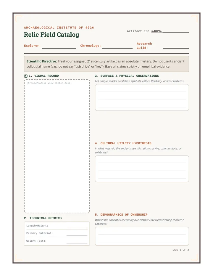 Relic Hunters Field Activity Sheet