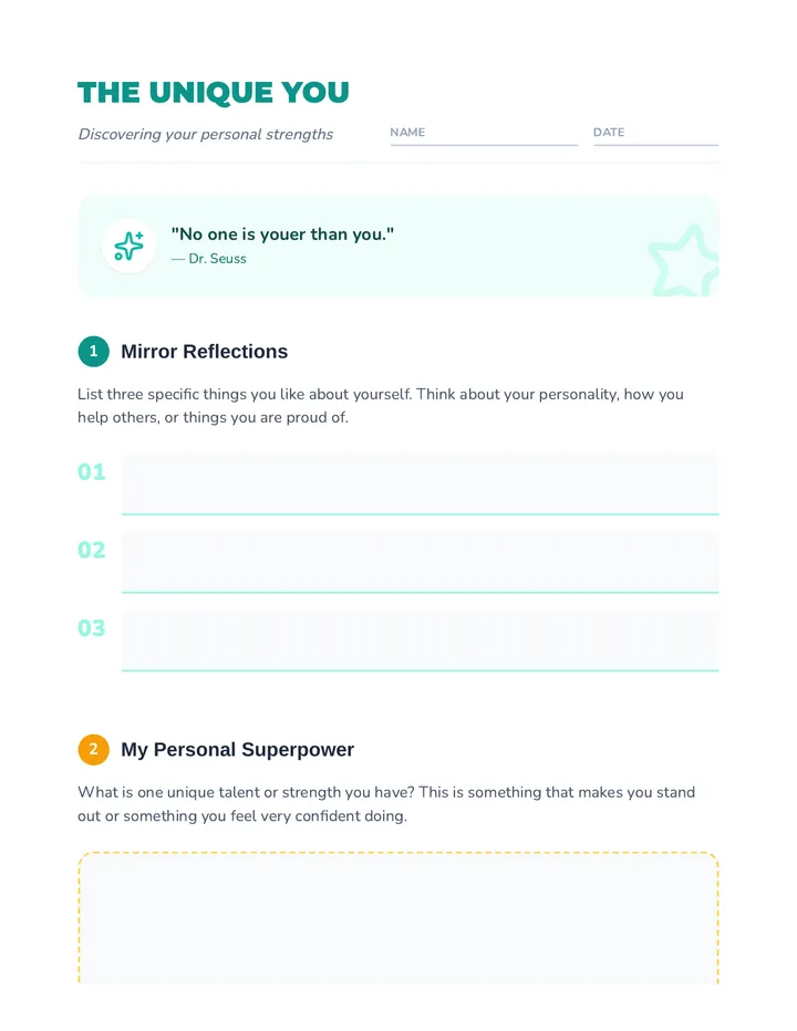 You Are Unique Building Self-Esteem • Lesson • Lenny.com