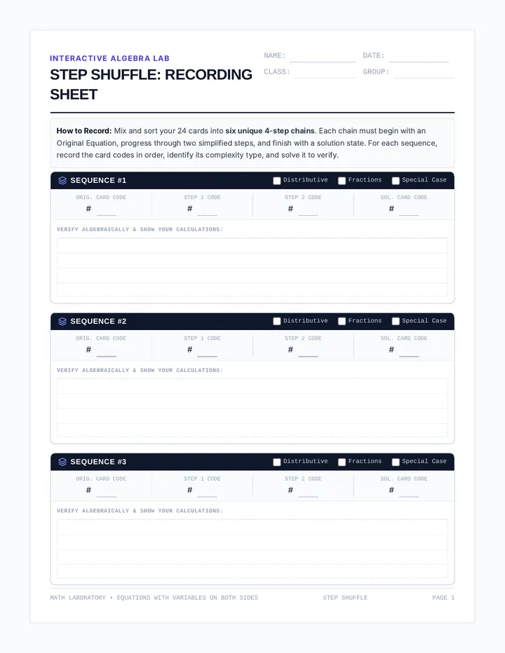 Step Shuffle Recording Sheet